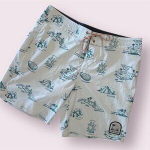 Howler Brothers Cream and Green Board Shorts